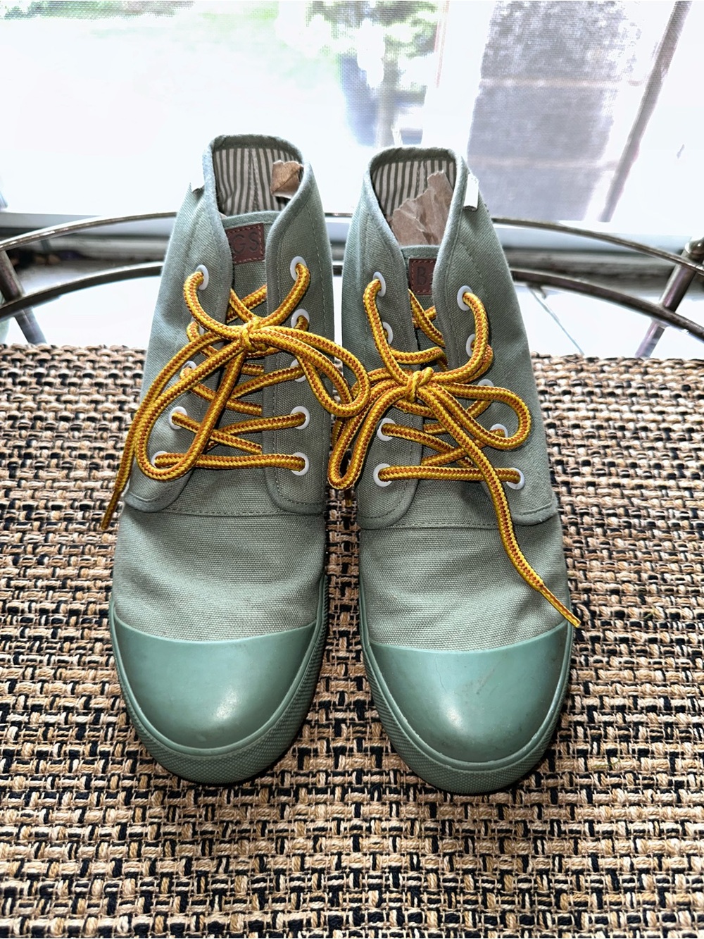 BANGS Women's Olive Green Canvas Ankle Booties with Mustard Laces
